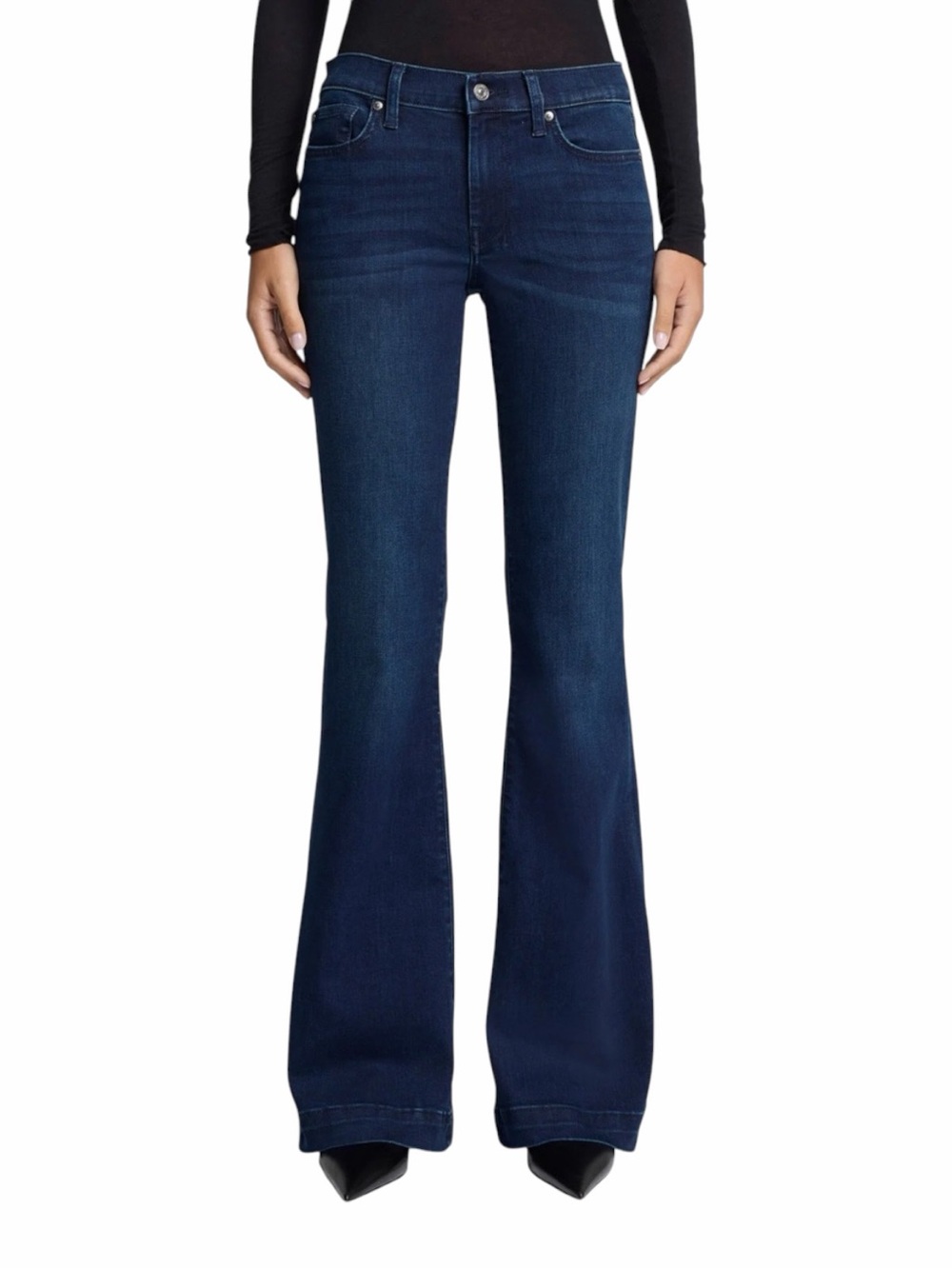 7 For All Mankind Dojo Blue Black Santiago Flare Jeans Women’s Size 32